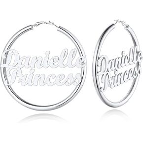 Custom4U اسم مزدوج هوب أقراط طبقة كبيرة اسم دائرة أقراط اسم مجوهرات مخصصة هدايا حفلة عيد ميلاد للنساء (صندوق هدية) in Kuwait