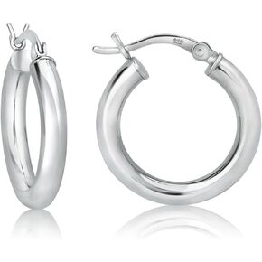 مجموعة أوليفيا أقراط دائرية مكتنزة من الذهب الأبيض عيار 14 قيراط (16-50x3.0 ملم)، ثقب الفص، الفص العلوي للمرأة أو الرجل أو المراهقين in Kuwait