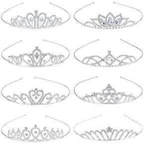 8 Pieces Silver Metal Birthday Party Prom Bridal Wedding Dazzling Rhinestone Princess Crown Headbands Tiaras Headpieces Hair Accessories for Women Girls Brides Bridesmaids in Kuwait