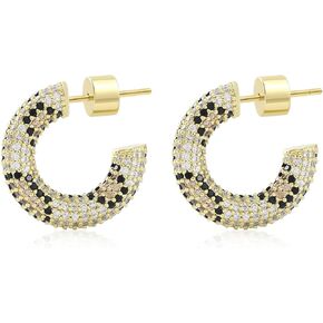 C-Shape Stud Earrings 14K Gold Plated Chunky Open Hoop Earrings for Women Sparkly Cubic Zirconia Dainty Jewelry Gifts in Kuwait