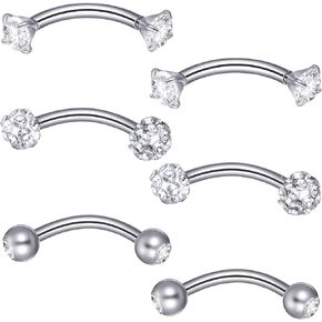 6 Pcs Bridge Piercing Jewelry - Stainless Steel Curved Barbell Piercing Jewelry, 16 Gauge 10mm Eyebrow Rings, Nose Bridge, Surface Tragus Earrings in Kuwait