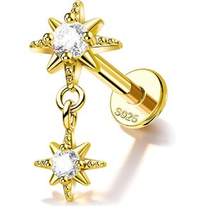 Jewseen Lip Tragus Conch Helix Cartilage Flat Back 16g 8mm Stud Earring Dangle Opal Zircon Hypoallergenic 925 Sterling Silver Internally Threaded Fine Piercing Jewelry in Kuwait