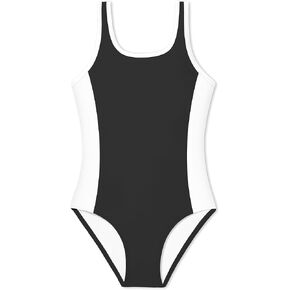 بدلة سباحة للفتيات من CRISONE بدلة استحمام من قطعة واحدة للفتيات بألوان زاهية شريطية وأشرطة مزدوجة ملابس سباحة صلبة لعمر 9-16 سنة in Kuwait