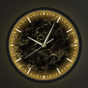 تنبيهات المهوس الحد الأدنى من الرخام الأسود التحكم الصوتي LED ضوء الليل ساعة الحائط الرخام الأسود إطار معدني صامت ساعة حديثة تعمل بالبطارية ساعة حائط فنية تجريدية in Kuwait
