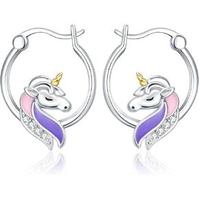 S925 Sterling Silver Unicorn Hoop Earrings Animal Stud Earrings Cute Panda Bunny Cat Puppy Earring Animal Hoops Jewelry Gifts for Women in Kuwait