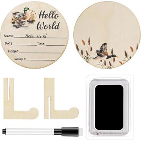 Mallard Duck Baby Stuff, Duck Baby Announcement Sign with Marker Pen,5.9in Round Wooden Hello World Newborn Signs,with Ink Pad for Hand and Footprints, Babies Photo Prop,Nursery Decor Keepsake Gifts in Kuwait