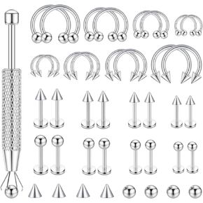32PCS Lip Piercing Jewelry Set - Lip Rings, Horseshoe Nose Ring for Labret/Snake Bite/Septum, Cartilage Conch Tragus Helix in Kuwait