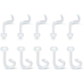 10Pcs Glass Clear Nose Studs Screw for Work,Surgery, 18g/16g Glass Nose Piercing Retainer for Sport, MRIs, CT, Hypoallergenic Flat Top Invisible Nose Rings Studs in Kuwait