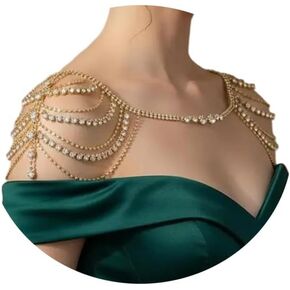 Sexy Multi-layered Rhinestone Tassel Shoulder Chain Jewelry Gold Crystal Body Chain Festival Rave Wedding Shoulder Jewelry for Women Festival Outfit in Kuwait