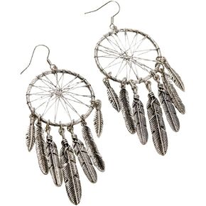 Shyanne Women's Wild Soul Dreamcatcher Fringe Hoop Earrings Silver One Size in Kuwait