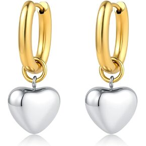 أقراط على شكل قلب معدني مضادة للحساسية للنساء، أقراط دائرية عتيقة من الفولاذ المقاوم للصدأ مطلية بالذهب عيار 18 قيراطًا من الذهب والفضة، مجوهرات بسيطة خفيفة الوزن، هدايا عيد الفصح لها in Kuwait