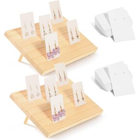 simarro 62 Pcs Wood Earring Display Stand and Earring Card, 2 Sets of 7 Slots Jewelry Display Holder for Selling Vendors Retail Show in Kuwait