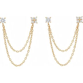 Gold Chain Earrings for Women Double Earrings for Two Holes Set Dainty CZ Stud Multiple Piercing Trendy Fashion in Kuwait