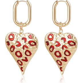 Chunky Gold Heart Hoop Earrings for Women Leopard Animal Print Heart-shaped Dangle Earrings Statement Jewelry in Kuwait