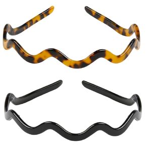 WOVOWOVO 2 Pcs Wavy Headbands for Women, Comfortable Skinny Head Bands for Womens Hair, Acetate Hairbands with Teeth Non Slip, Classic Black Tortoiseshell Hair Accessories in Kuwait