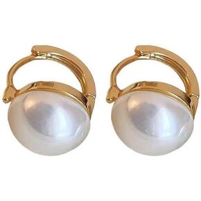 18K Gold Plated Hoop Earrings with Imitation Pearl – Classic Round Stud Hoop Earrings for Women in Kuwait