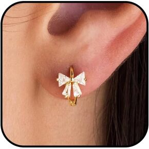 Gold Bow Hoop Earrings for Women Cute Cubic Zirconia Bowknot Earrings Dainty Rhinestone Ribbon Bow Huggie Earrings Unique Birthday Jewelry Gift in Kuwait