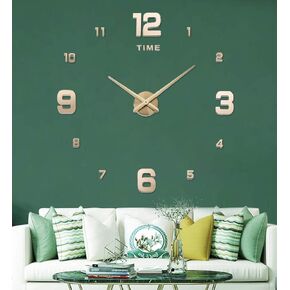 ساعة حائط ثلاثية الأبعاد بدون إطار DIY، طقم ساعة حائط كبيرة ثلاثية الأبعاد أرقام مرآة ملصقات كتم الصوت على مدار الساعة تصميم حديث للمنزل وغرفة المعيشة وغرفة النوم والمكتب - ذهبي 005 in Kuwait