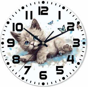 هريرة تلعب مع ساعة حائط على شكل فراشة تعمل بالبطارية، ساعة حائط لطيفة على شكل مخلب قطة لطيفة للخدش، ساعة حائط صامتة غير موقوتة ذات جودة كوارتز 10 بوصة، ساعة مستديرة سهلة القراءة للمكتب المنزلي in Kuwait