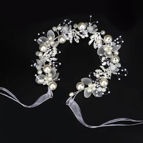 Semato Flower Girl Headpiece for First Communion Headpiece Princess Tiara Crown with Rhinestone and Pearl Headband Floral Wedding Prom for Girls and Women (Silver) in Kuwait