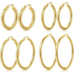 مجموعة 4 أزواج من الأقراط الذهبية الكبيرة للنساء، أقراط دائرية كبيرة للهدايا 30 مم/40 مم/50 مم/60 مم in Kuwait