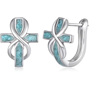 أقراط متقاطعة من الفضة الإسترليني عيار 925 مجوهرات فيروزية حلق فيروزي مجوهرات متقاطعة للنساء لمحبي الفيروز in Kuwait