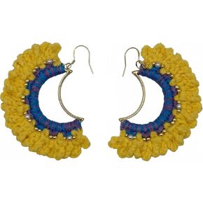 Handmade Crochet Sunrise Hoop Earrings with Soft Yellow Fringe, Lightweight Half-Circle Boho Statement Earrings, 925 Sterling Silver Hooks – KnitAra Sunlit Crescent in Saudi Arabia