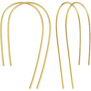 2 Pairs Threader Hoop Earrings Sterling Silver Ear Wire Loop Pull Through 21x39x0.9mm Upside Down Hoop Earrings U Shape Needle Drop Dangle Threader Hoops for Women Platinum in Kuwait