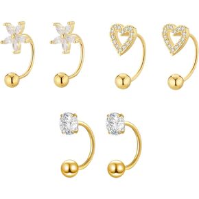 3 Pairs Backless Earrings for Women, Half Hoop Earrings Tiny Huggie Hoop Earrings Screw Back Small Stud with Cubic Zirconia, No Back Small Cartilage Jewelry Accessrioes in Kuwait