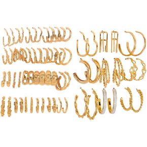 24 Pairs Golden Hoop Earrings Set for Women, Fashion Chunky Multipack Twisted Statement Hypoallergenic Small Big Hoops for Birthday Party in Kuwait