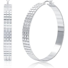 LOUMILEO 8 مم واسعة مكتنزة 14K مطلية بالذهب مضلع 925 الفضة الاسترليني آخر الأطواق القرط هيبوالرجينيك خفيفة الوزن كبيرة هوب أقراط فضية للنساء (30/40/50 مم) in Kuwait