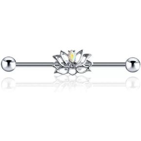 14G Lotus Industrial Barbell Earring for Women 316L Surgical Steel AB Color Cubic Zirconia Flower Cartilage Industrial Bar 38mm Industrial Piercing Jewelry in Kuwait