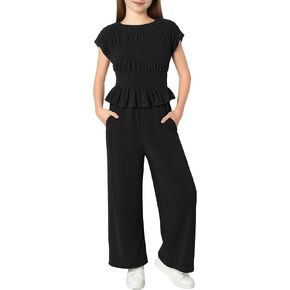 الفتيات 2 قطعة مجموعات الصيف الزي تكدرت تنحنح مطوي الأعلى والسراويل بلون ملابس الموضة لمدة 7-16 سنة in Kuwait