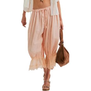 Womens Ruffle Hem Lace Trim Bloomer Pantaloons Pettipants Y2k Vintage Going Out Cute Lightweight Long Slip Capri Pants in Kuwait