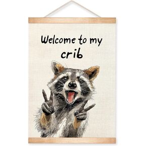 HEYJEEPER Welcome to My Crib Wall Art Decor,Funny Raccoon Posters,Man Cave Wall Hanging Decor for Playroom,Bedroom,Entryway,Dorm Room, Nursery 14x18Inch(To my crib-1) in Kuwait