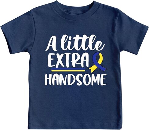 Kids Down Syndrome Awareness Shirts A Little Extra Handsome Girls Boys T-Shirt Blue Yellow Ribbon Toddler Tee in Kuwait