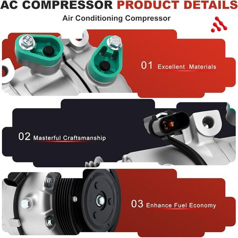 AC Compressor for Kia Optima & Hyundai Sonata l4 2.0L/2.4L 2012-2018|OE Replaces CO-29159C, 977013V110,178328 &More | Air Conditioning A/C Compressor & Component Kit| Restores Powerful Cooling in Kuwait