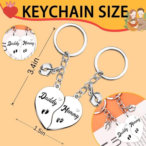 هدايا الآباء الجدد للأزواج، سلسلة مفاتيح للأب والأم تكشف عن الجنس، هدية للآباء الجدد، إعلان عن الحمل، هدايا استحمام الطفل للأب والأم، أفكار هدايا جديدة للأم والأب in Kuwait