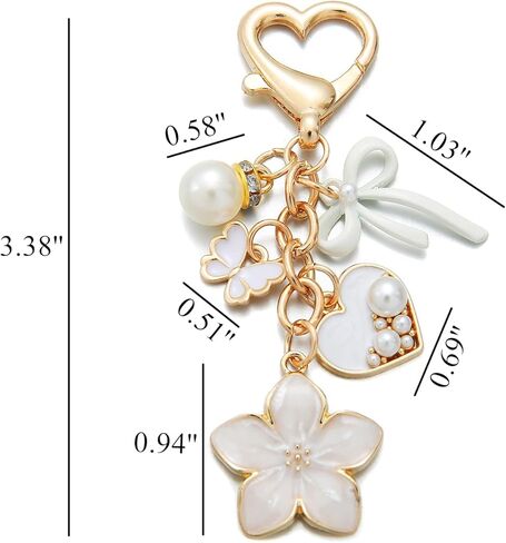 PHAETN 10PCS White Cosmetics Heart Shape Charm Keychain Ladies Key Ring with Pearl Flower, Butterfly Bow and Handbag Pendants Wedding Festival Favor Birthday Gift for Women Gift in Saudi Arabia
