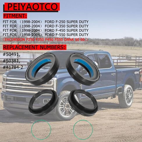Front Axle Vaccum Knuckle & Tube Seal Kit Fit For 1998 1999 2000 2001 2002 2003 2004 Ford Super Duty Excursion F250 F350 F450 F550 Dana 50 60 Front Oil Seal Set Replace 50491, 50381, 41784-2 in Kuwait
