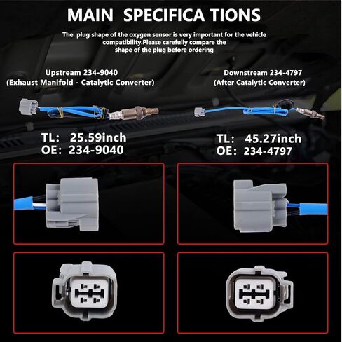 2Pcs 234-9040 234-4797 Oxygen O2 Sensor Upstream and Downstream Compatible with Honda Accord 2003 2004 2005 2006 2007 LX EX DX EX-L SE 2.4L L4 2354cc, Replace # 234-9040 234-4797 234-4363 13704 in Saudi Arabia
