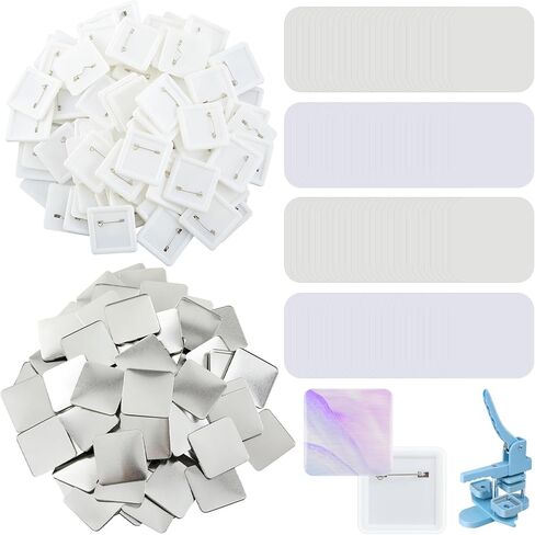 100 Set 2'' x 2'' Square Pin Button Making Supplies for Square Button Maker DIY Square Pin Badge Button Maker Supplies Button Parts Button Supplies Button Press Refill Square in Kuwait