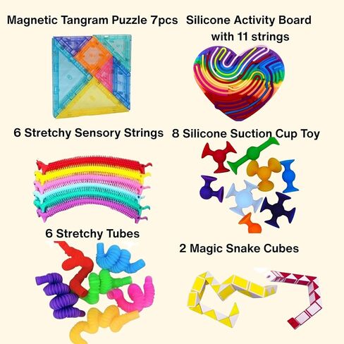 Travel Fidget Toy مجموعة للأطفال 26pcs مجموعة الحسية لإخفاء الإجهاد إبداع الفوضى شاشة مجانية تشمل حقيبة شاطئية للتخزين مثالية لتخزين الطائرات على الطريق هدية عيد ميلاد هدية عيد ميلاد in Saudi Arabia