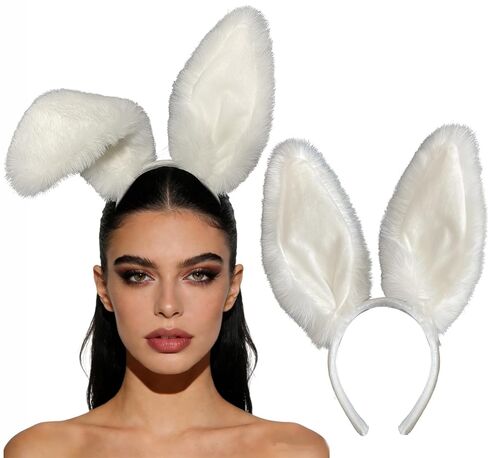IGMaryBox عصابة رأس أذن أرنب قطيفة بيضاء للنساء، إكسسوارات تنكرية لعصابة رأس أرنب ناعمة ناعمة لحفلات عيد الفصح، وحفلات الهالوين، دعائم صور زي الأرنب in Kuwait