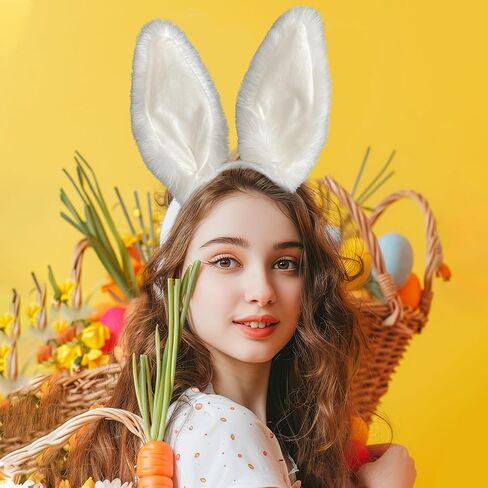 IGMaryBox عصابة رأس أذن أرنب قطيفة بيضاء للنساء، إكسسوارات تنكرية لعصابة رأس أرنب ناعمة ناعمة لحفلات عيد الفصح، وحفلات الهالوين، دعائم صور زي الأرنب in Kuwait