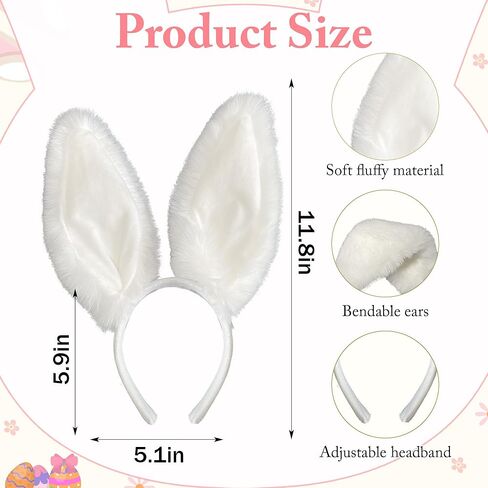 IGMaryBox عصابة رأس أذن أرنب قطيفة بيضاء للنساء، إكسسوارات تنكرية لعصابة رأس أرنب ناعمة ناعمة لحفلات عيد الفصح، وحفلات الهالوين، دعائم صور زي الأرنب in Kuwait