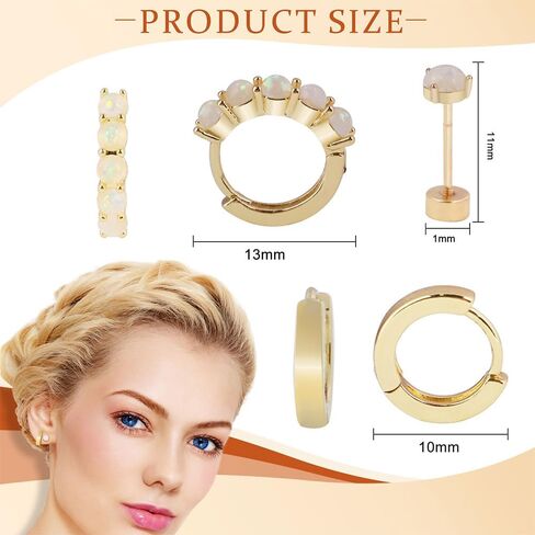 مجموعة أقراط هاجي هوب العصرية الذهبية - 3 أزواج من أقراط الغضروف المطلية عيار 14 قيراط للثقب المتعدد، وأزرار وأطواق بسيطة لا تسبب الحساسية للنساء in Kuwait