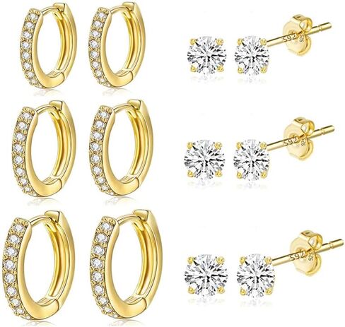 Sterling Silver Hoop Earrings | Women'S Sterling Silver Stud Earrings - 6 Pairs Of Hypoallergenic Small Cz Stud Earring Sets And Cartilage Earring Hoops in Saudi Arabia