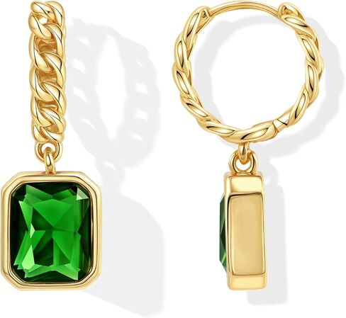 Gold Dangle Hoop Earrings for Women - Hypoallergenic Gemstone Crystal Small Huggie Earrings Birthstone Jewelry Gifts for Sensitive Ears in Kuwait