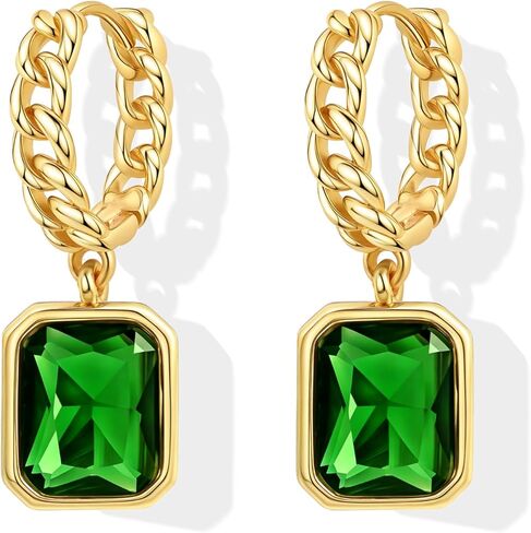 Gold Dangle Hoop Earrings for Women - Hypoallergenic Gemstone Crystal Small Huggie Earrings Birthstone Jewelry Gifts for Sensitive Ears in Kuwait